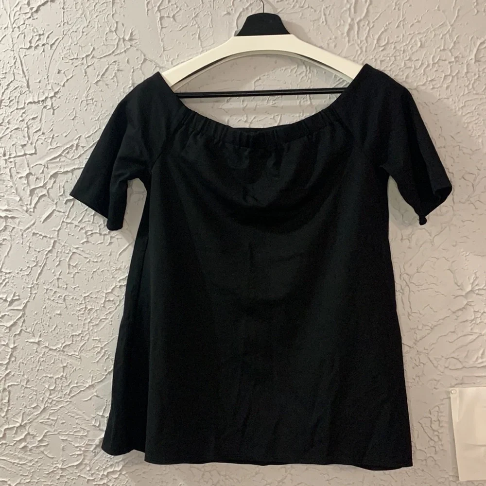 The Nines by Hatch Ponte Top Black Large Maternity Off the Shoulder Casual Chic